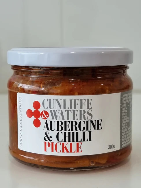 A jar of aubergine and chilli pickle
