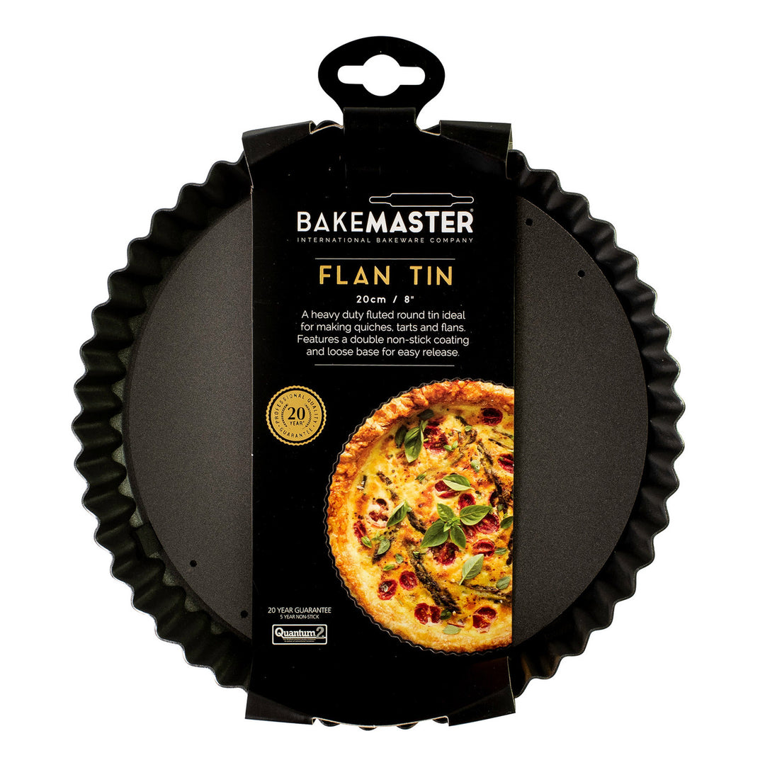 Bakemaster flan tin with packaging on a white background