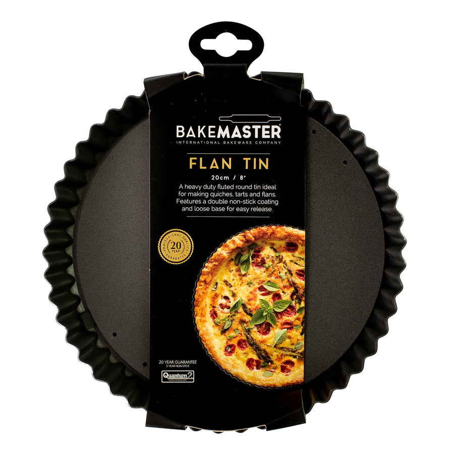 Bakemaster flan tin with packaging on a white background