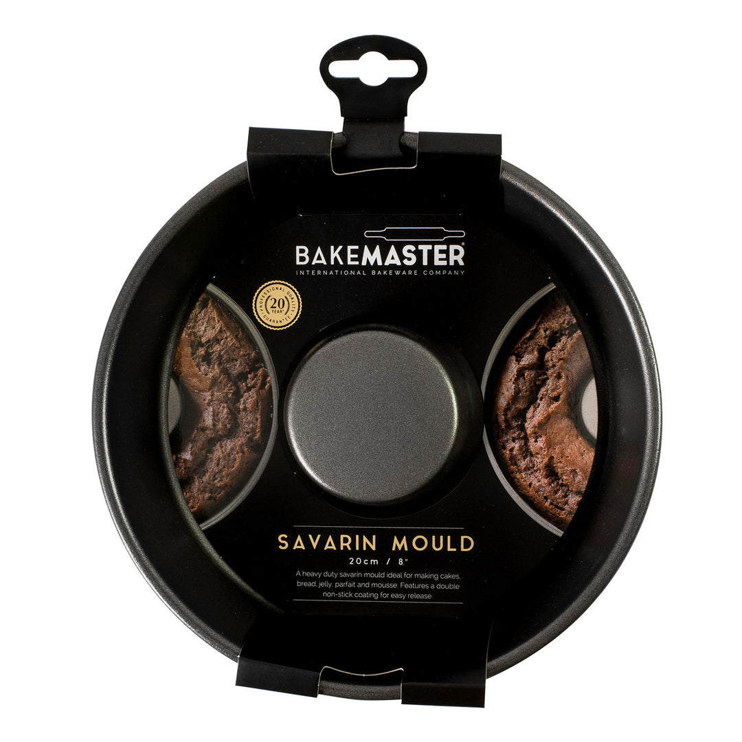 Bakemaster Savarin Mould packaging with a black background