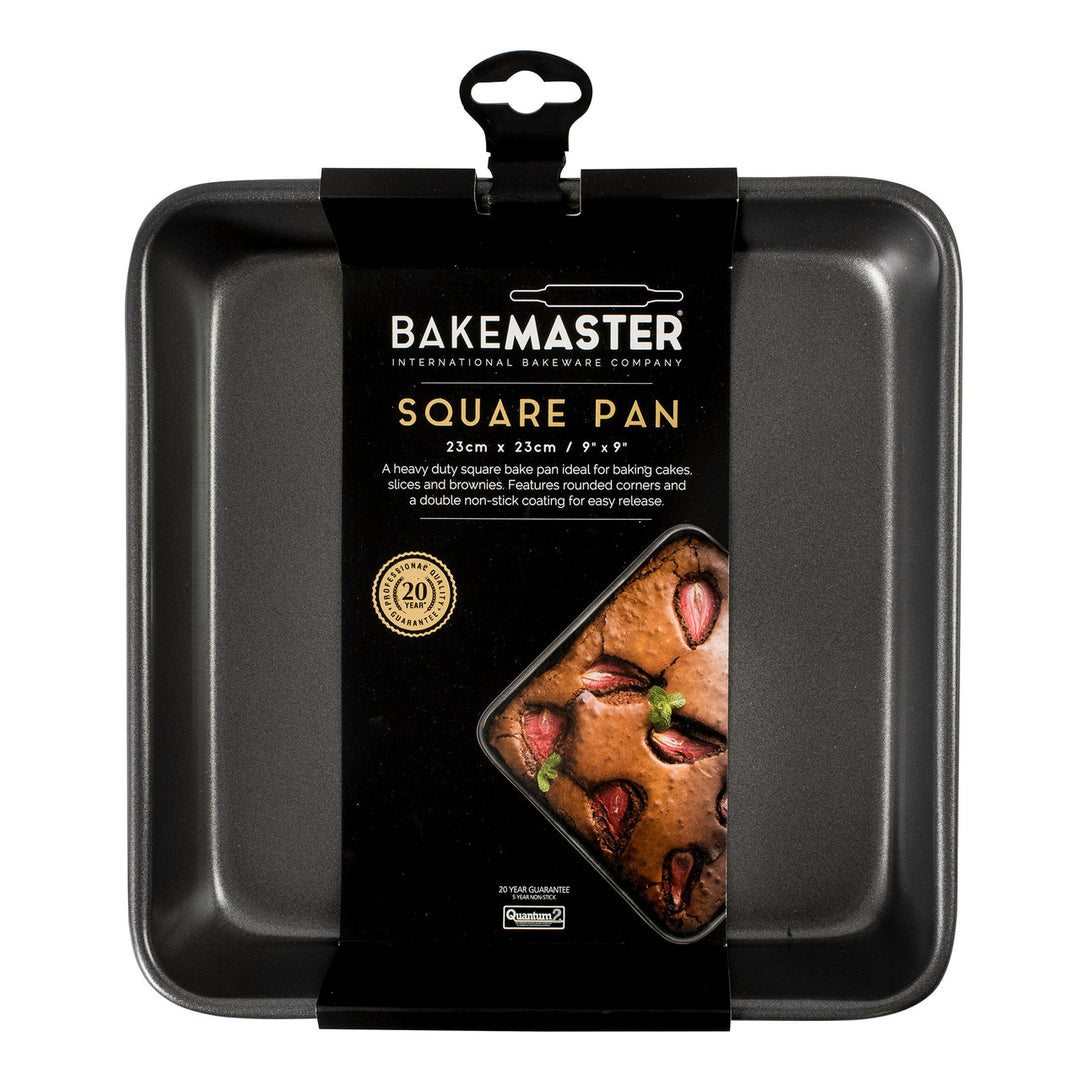 Bakemaster square pan with packaging on a white background