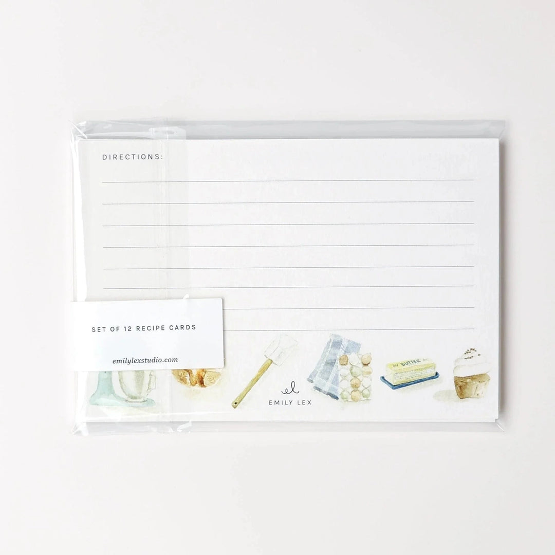 Set of 12 recipe cards with illustrations on a white background