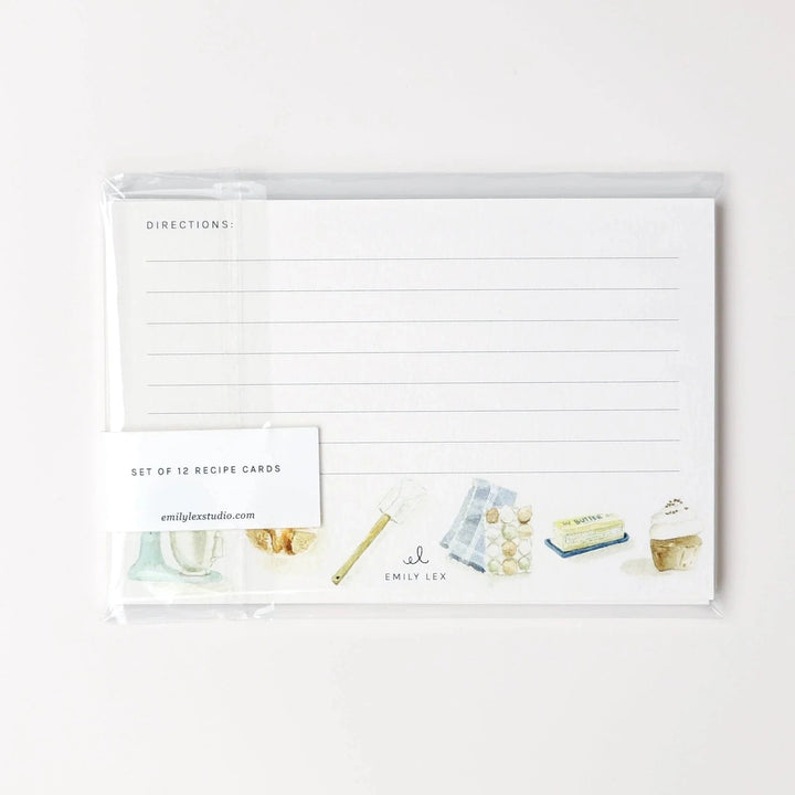 Set of 12 recipe cards with illustrations on a white background