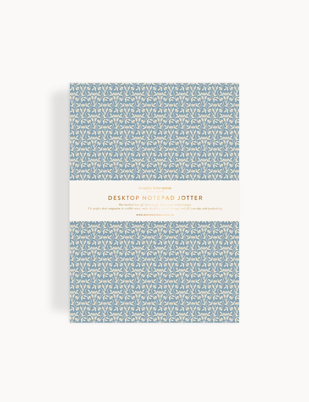 Patterned notebook with a white label on a light gray background