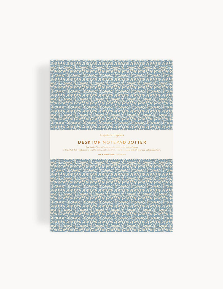 Patterned notebook with a white label on a light gray background