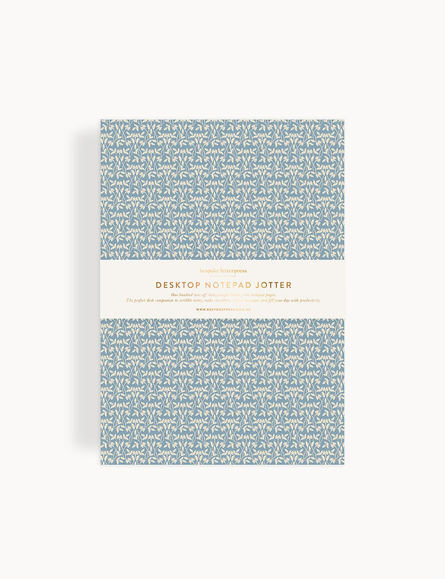 Patterned notebook with a white label on a light gray background