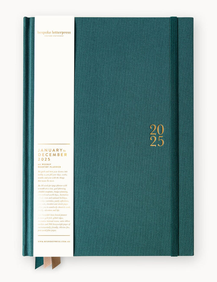 Bespoke Desktop A4 Linen Bound Planner 2025: Teal