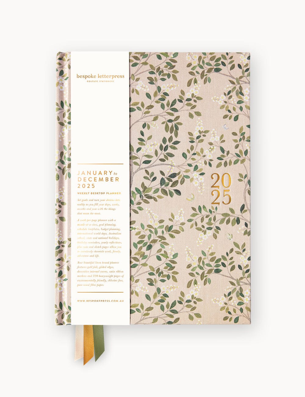 Bespoke Desktop Linen Bound Planner 2025: White Blossoms