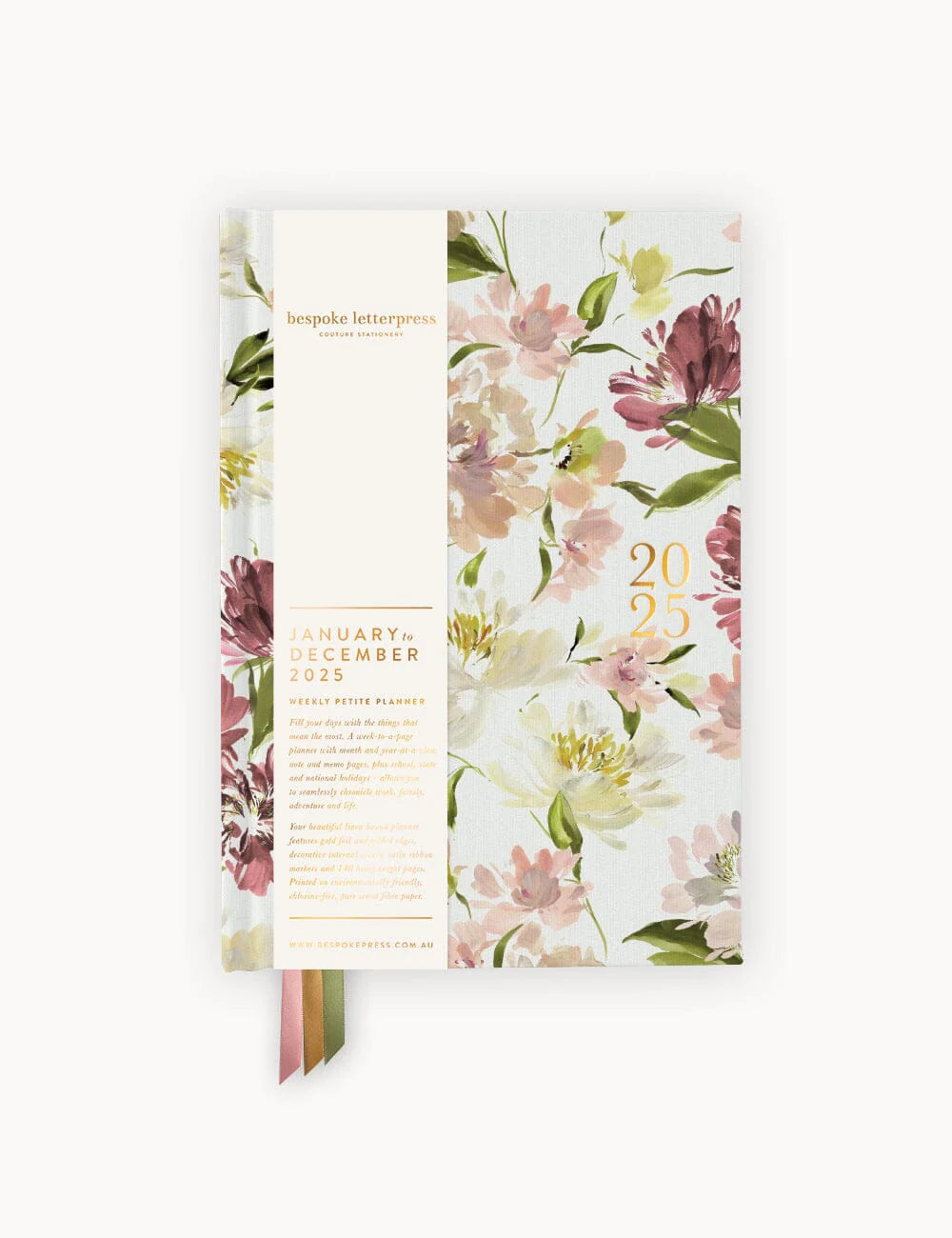 Bespoke Petite Linen Bound Planner 2025: Peony