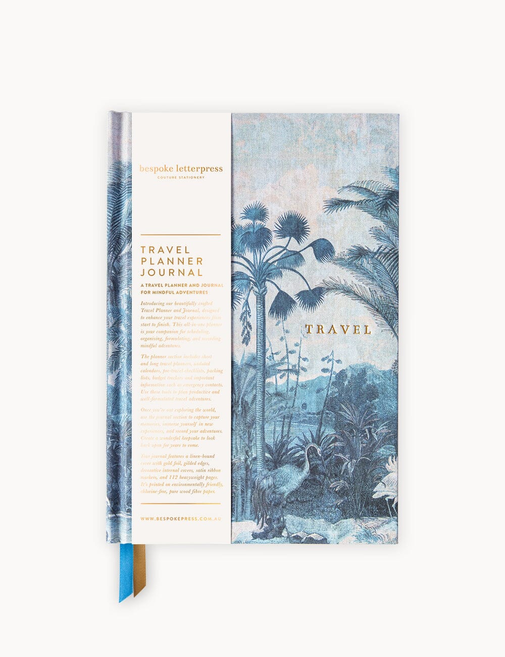 Travel planner journal with tropical design on a white background