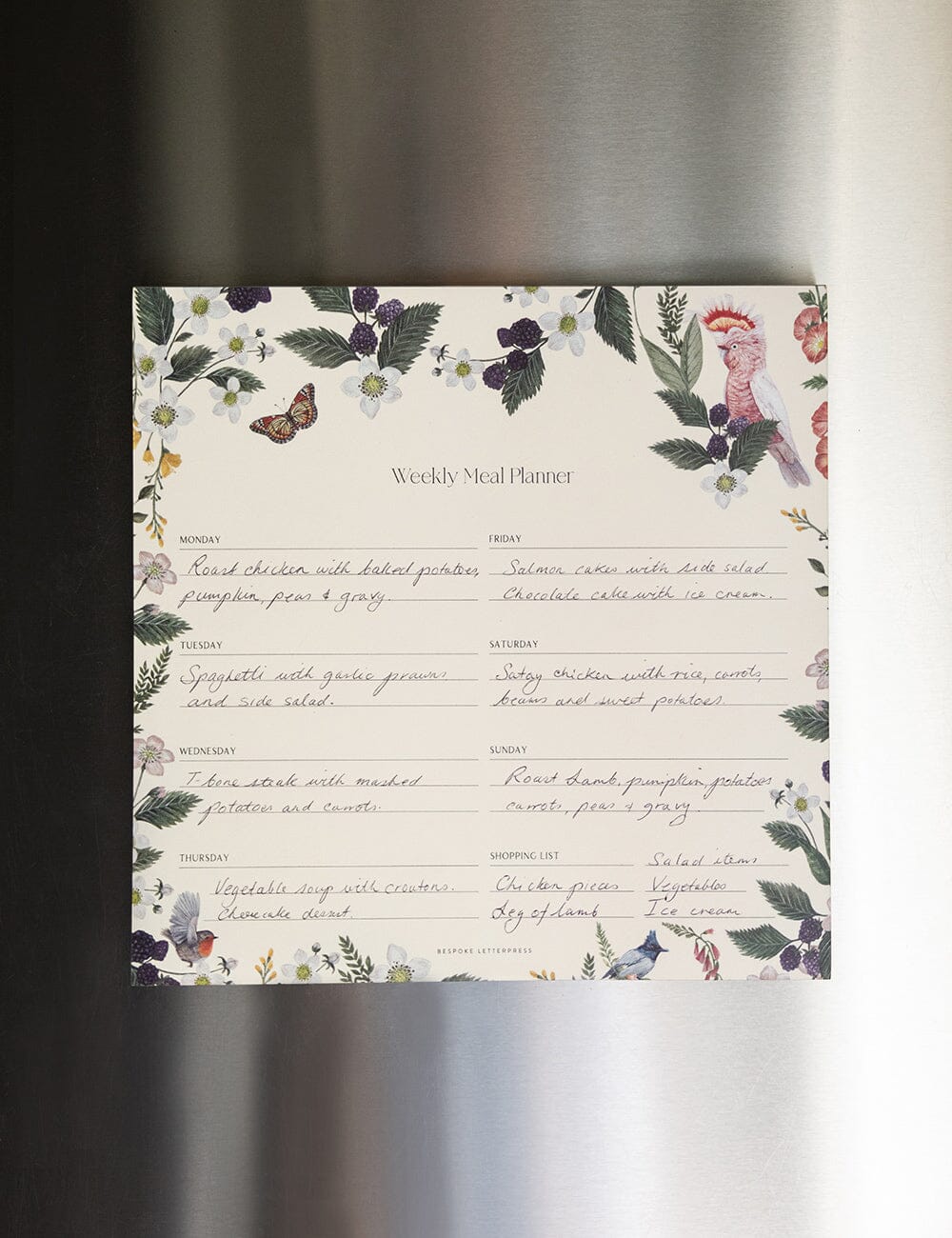 Bespoke Cockatoo Meal Planner Notepad