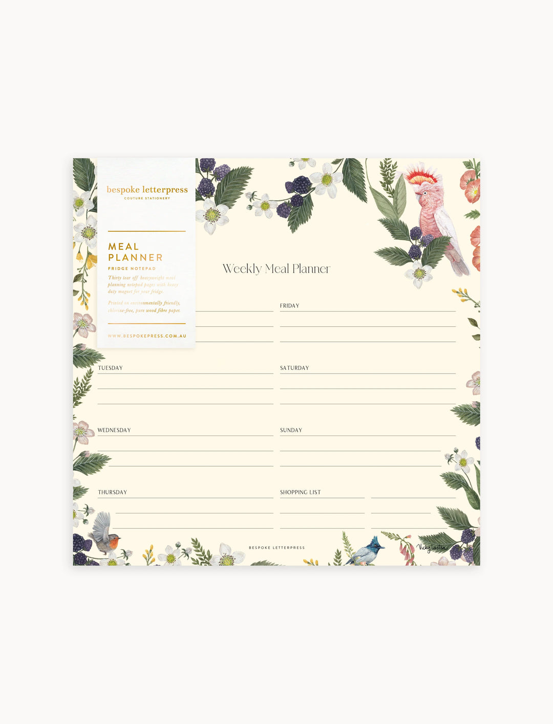 Bespoke Cockatoo Meal Planner Notepad