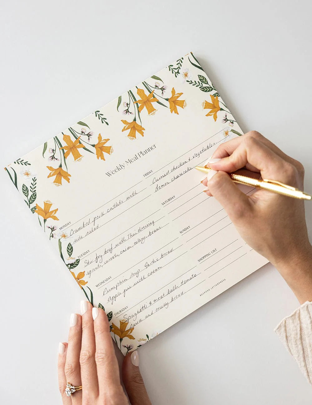 Bespoke Daffodil Meal Planner Notepad