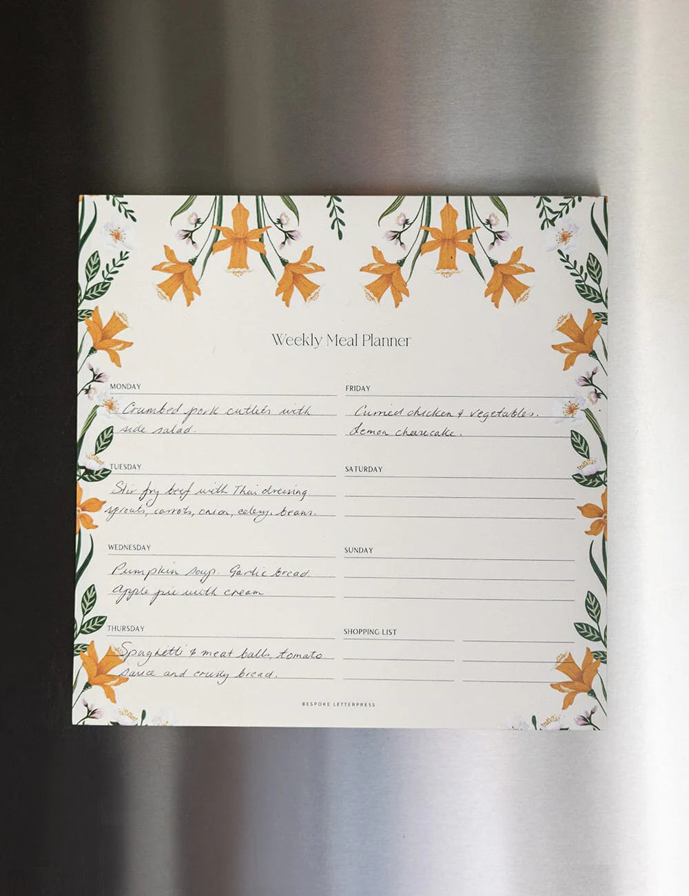 Bespoke Daffodil Meal Planner Notepad