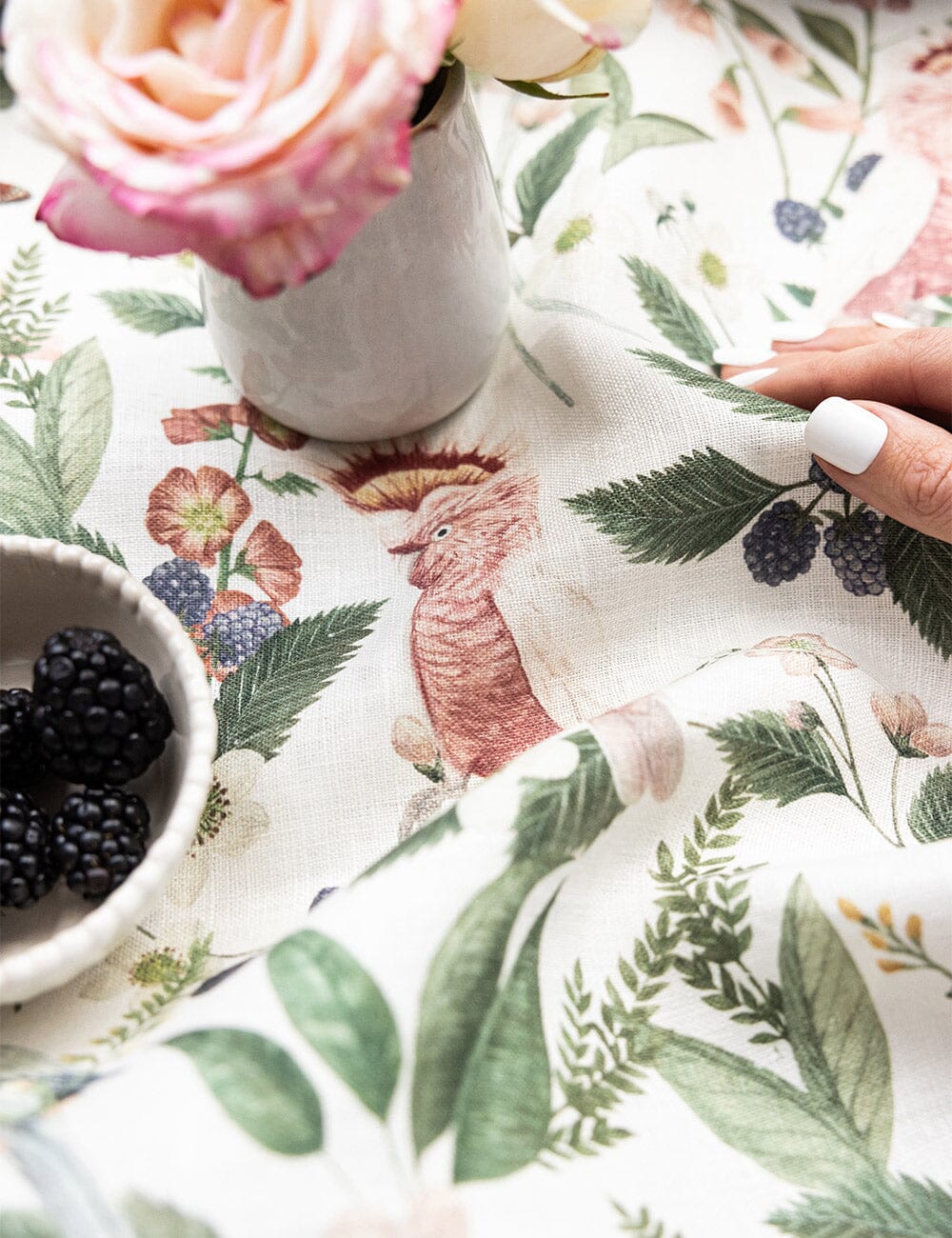 Bespoke Pink Cockatoo Linen Tea Towel