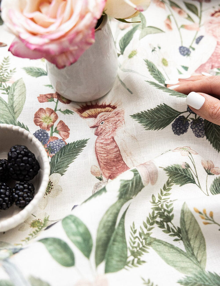 Bespoke Pink Cockatoo Linen Tea Towel