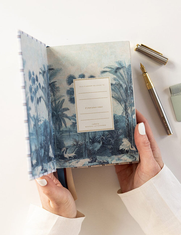 Bespoke Day to a Page Linen Bound Planner 2025: Blue Check