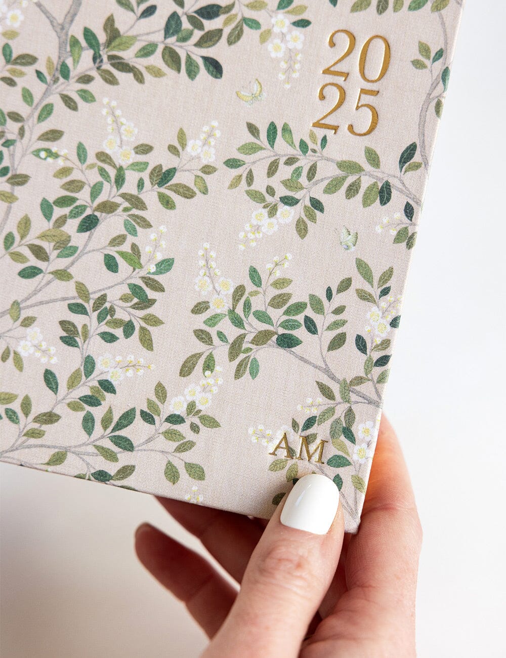 Bespoke Desktop Linen Bound Planner 2025: White Blossoms