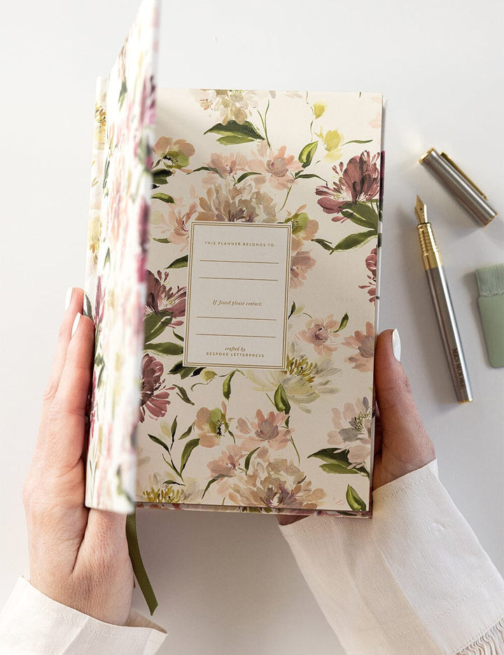 Bespoke Petite Linen Bound Planner 2025: Peony