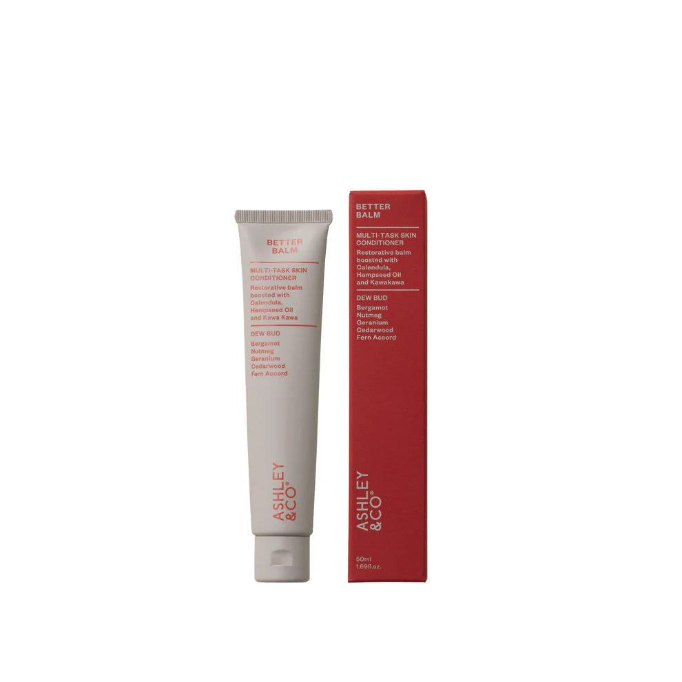 Tube and red box of Ashley &amp; Co Better Balm on a white background
