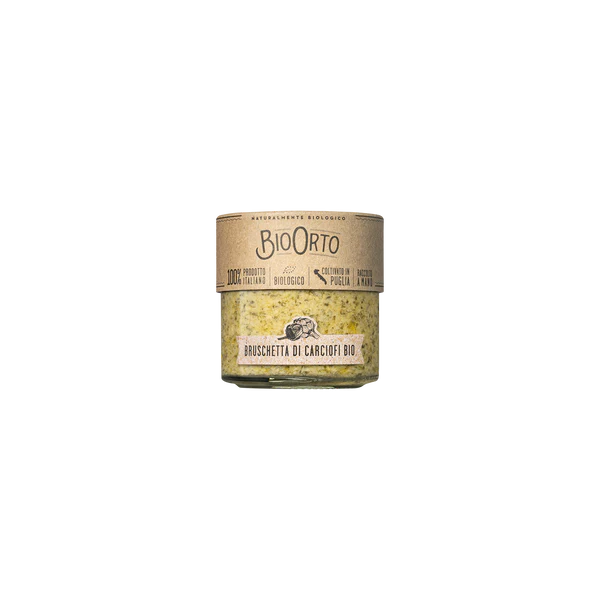 Bio Orto jar of artichoke cream on a white background