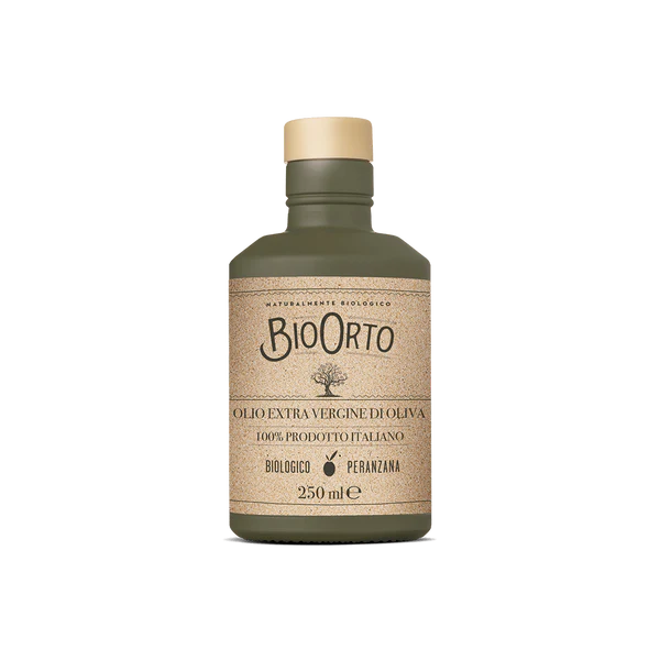 BioOrto olive oil bottle on a white background