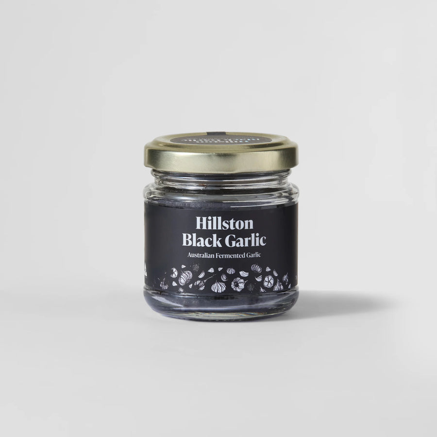 Hillston Black Garlic jar on a light grey background
