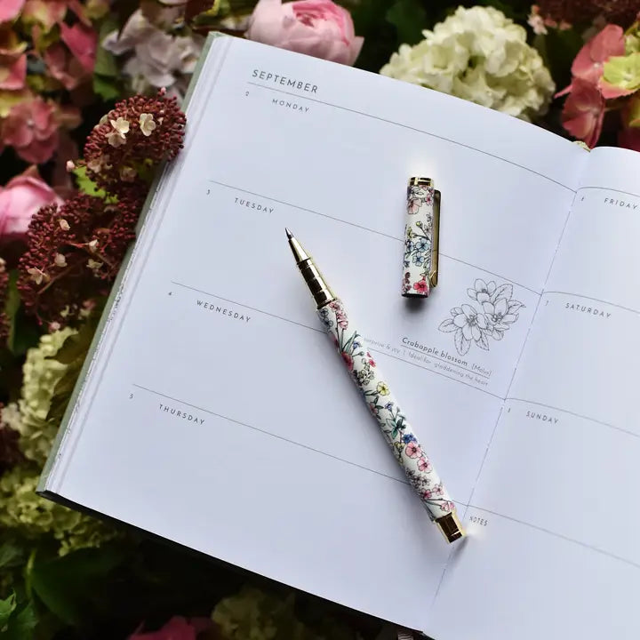 Blooms in White Rollerball Pen