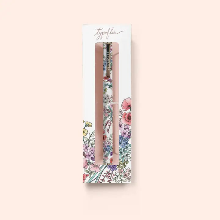 Blooms in White Rollerball Pen