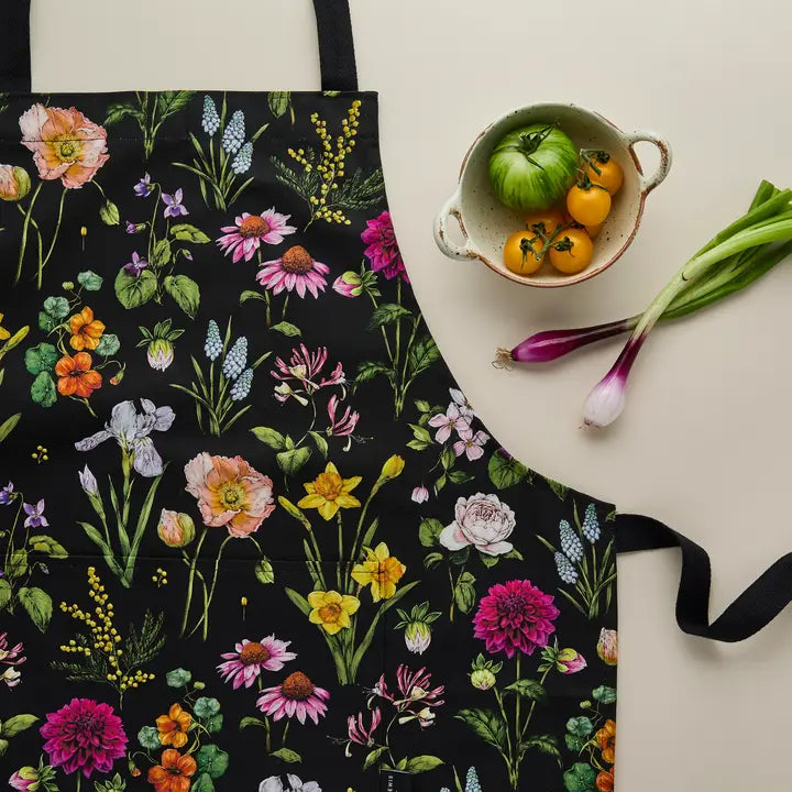 Bountiful Blooms Black Apron