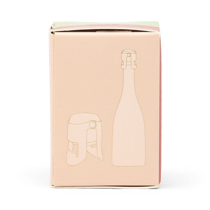Beige gift box with embossed design of a bottle on a white background