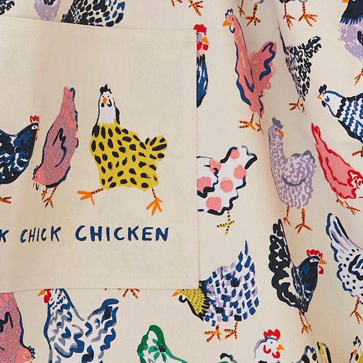 Colorful pattern of chickens on a fabric background