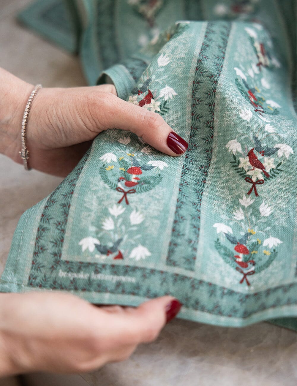 Christmas theme linen tea towel