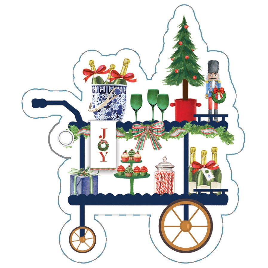 Decorative Christmas cart gift tag with festive items on a white background
