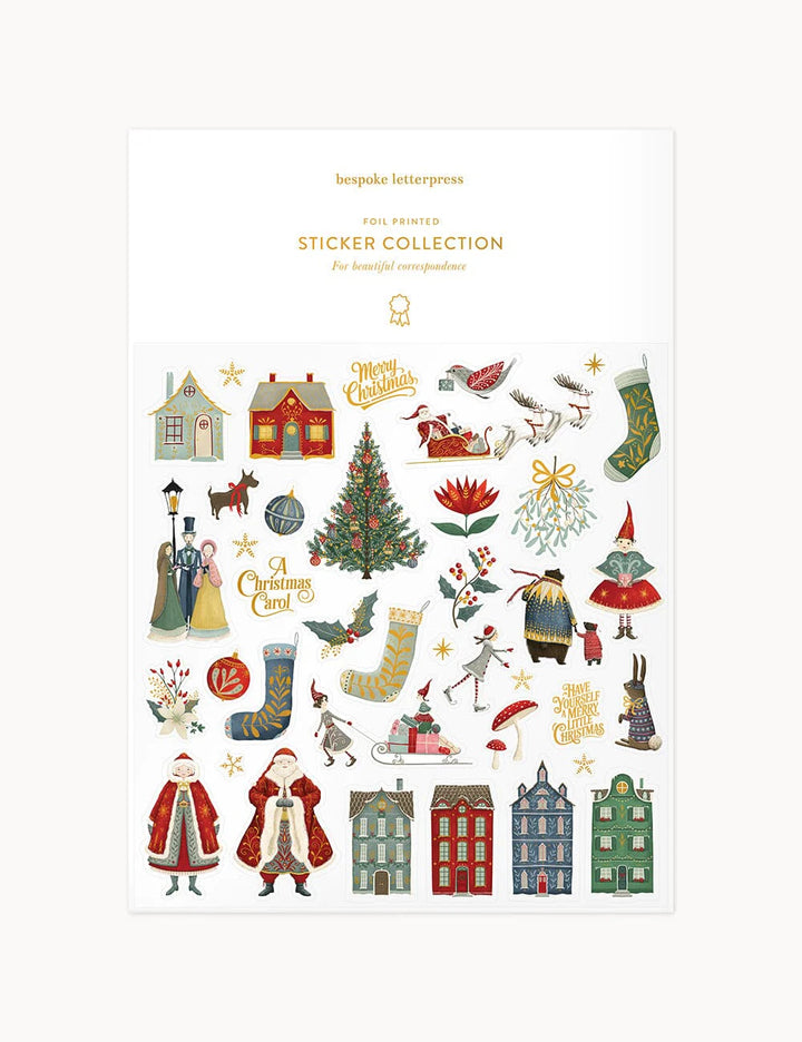 Sticker collection with Christmas-themed designs on a white background
