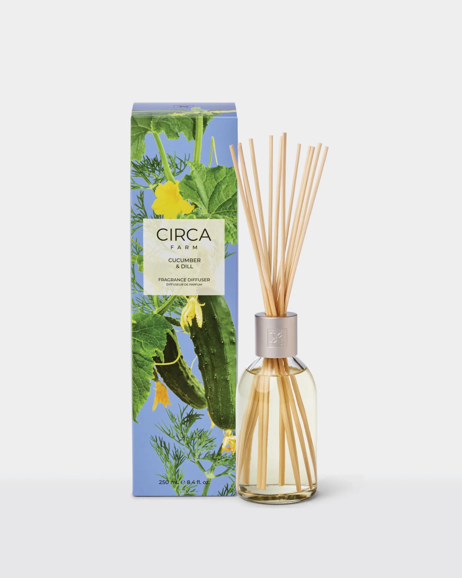 Circa Farm cucumber diffuser with packaging on a white background