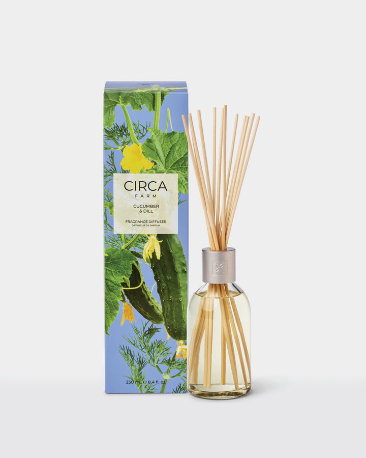 Circa Farm cucumber diffuser with packaging on a white background