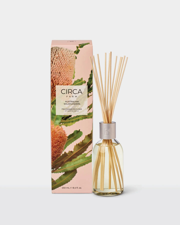 Circa diffuser with packaging featuring flowers on a white background