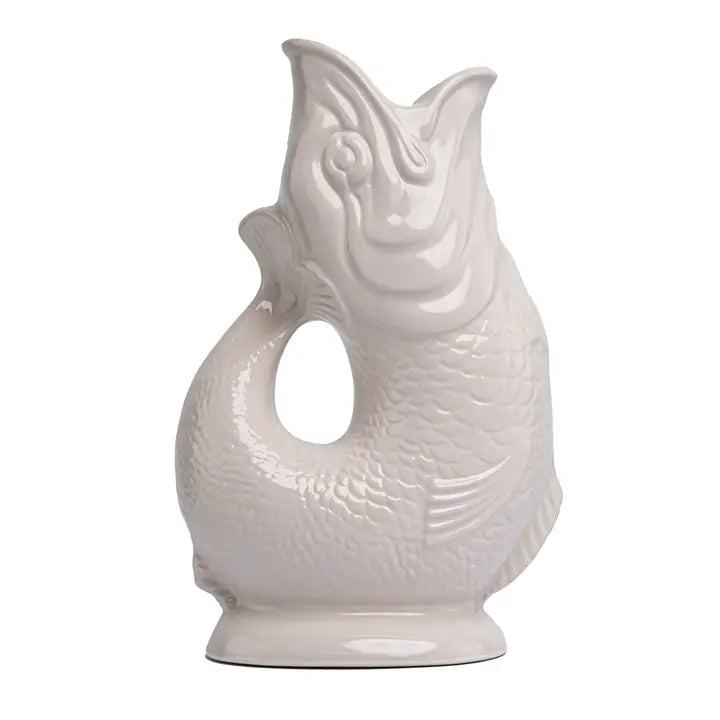 White ceramic fish-shaped vase on a white background