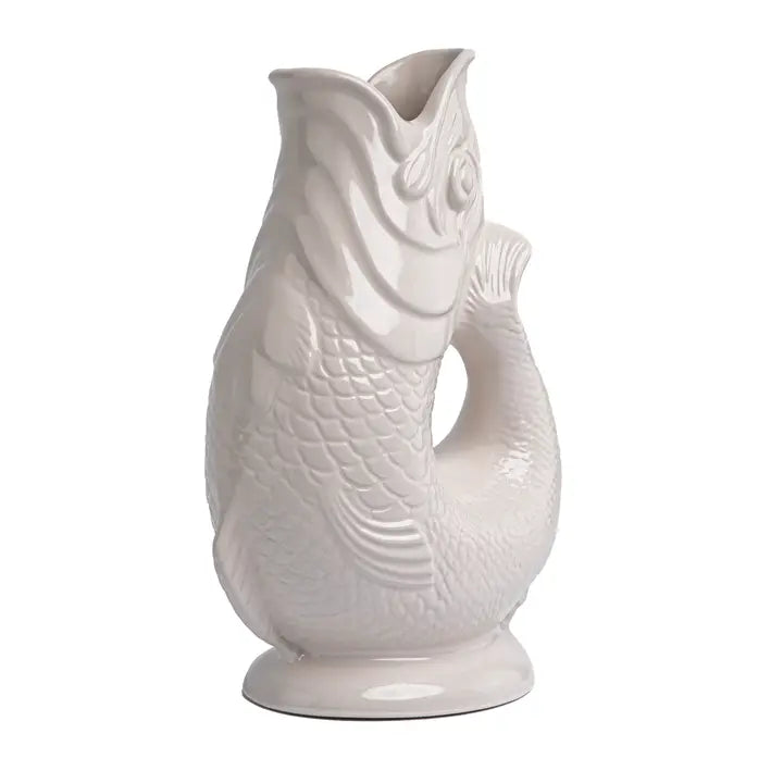 White ceramic fish-shaped vase on a white background