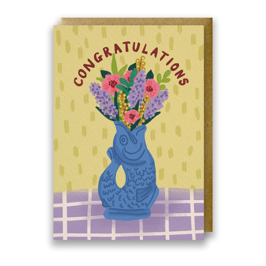 Greeting Card: Congratulations Blue Gluggle Jug