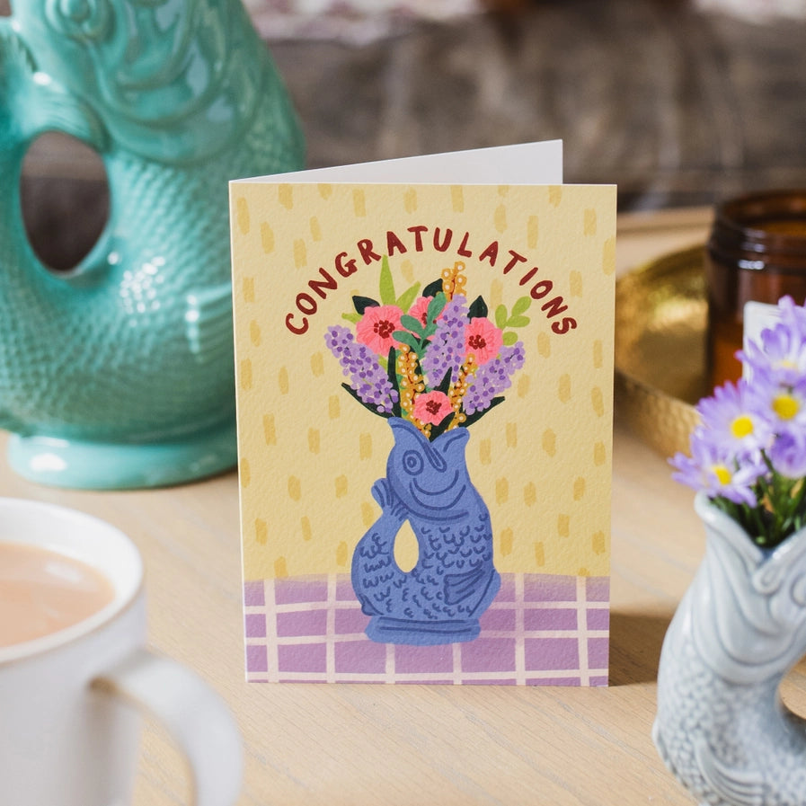 Greeting Card: Congratulations Blue Gluggle Jug