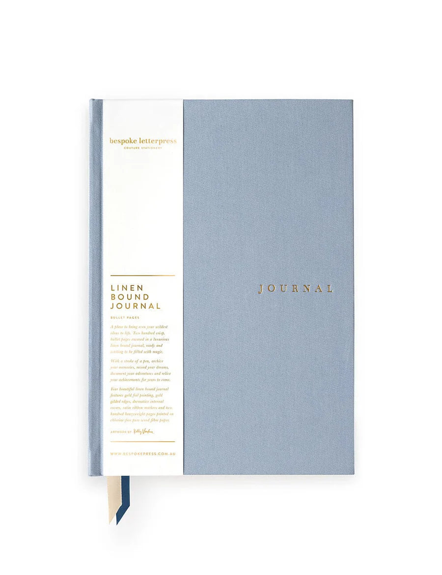 Bespoke Letterpress Linen Journal: Dusty Cornflower