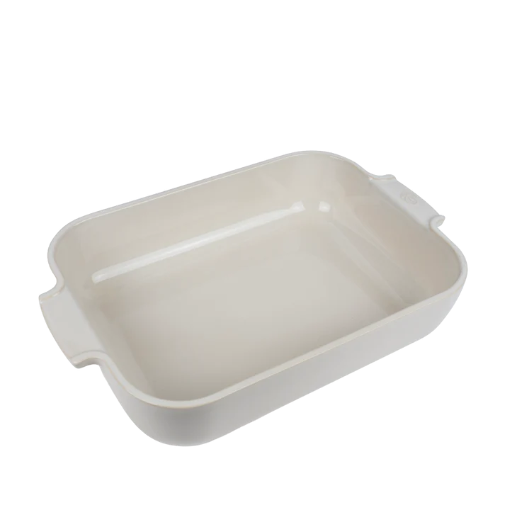 Rectangular ceramic baking dish on a white background