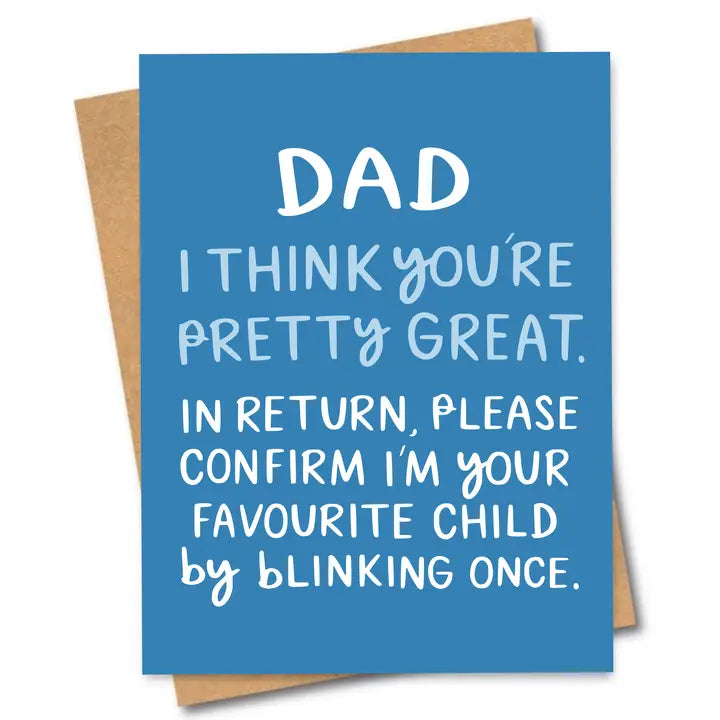 Blue card with white text on a white background