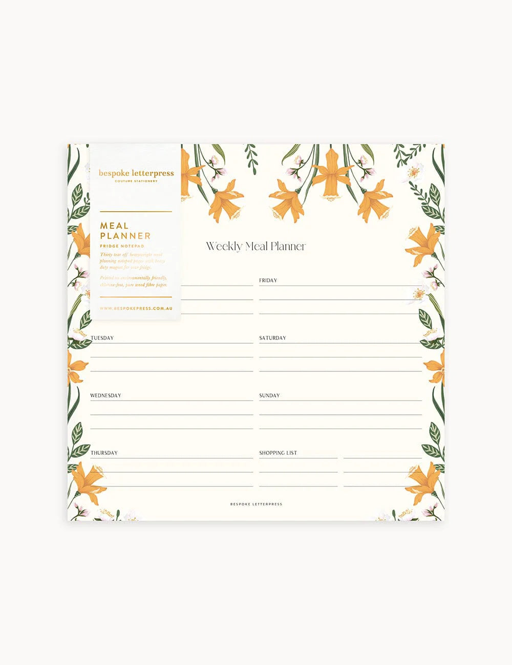 Bespoke Daffodil Meal Planner Notepad