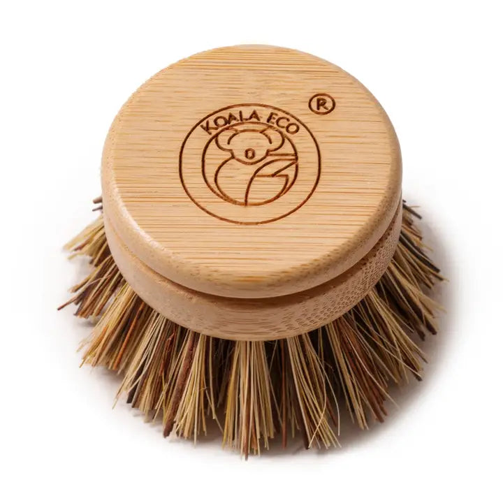 Bamboo dish scrubber with bristles on a white background, featuring the Koala Eco logo.