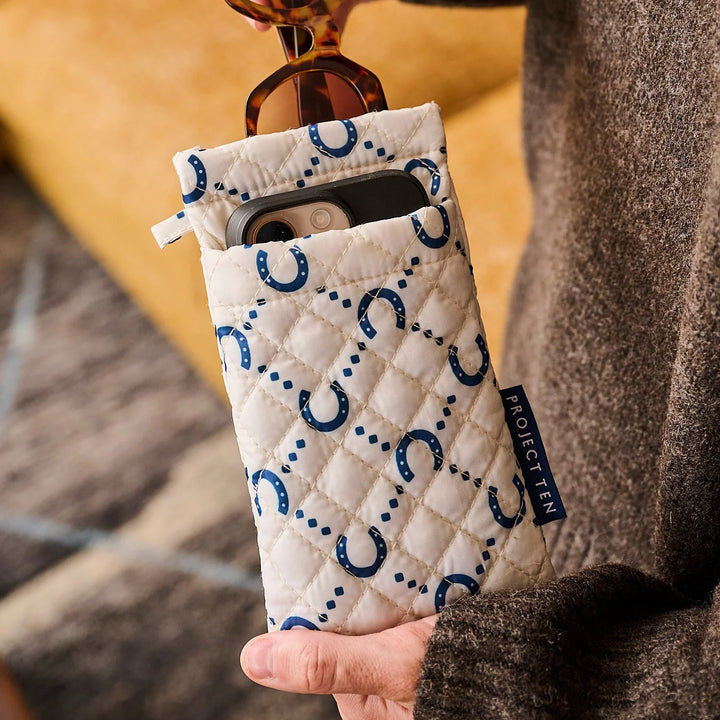 Double Glasses Case: Navy Horseshoe