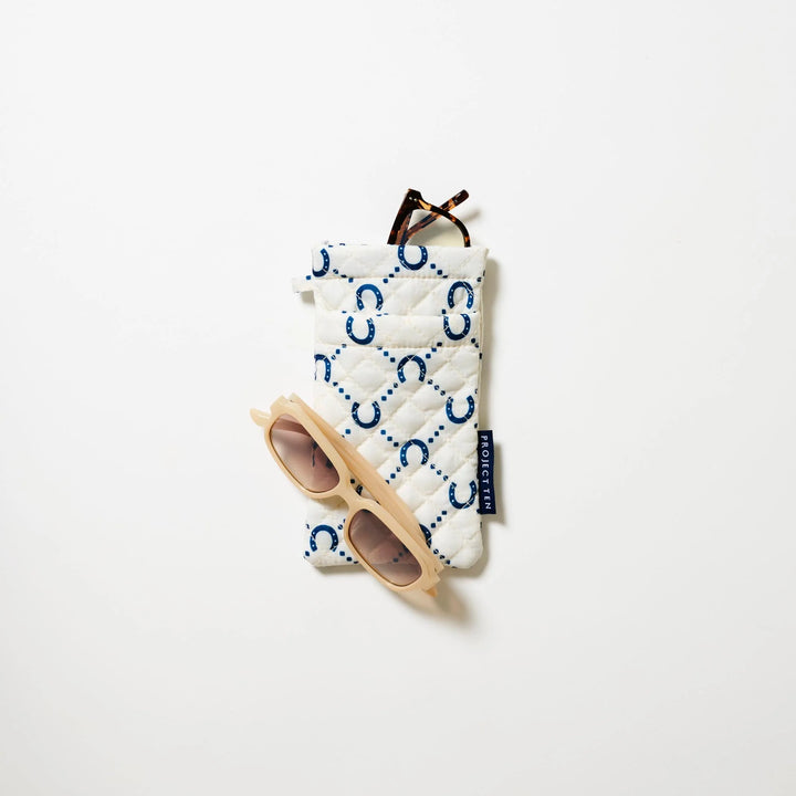 Double Glasses Case: Navy Horseshoe