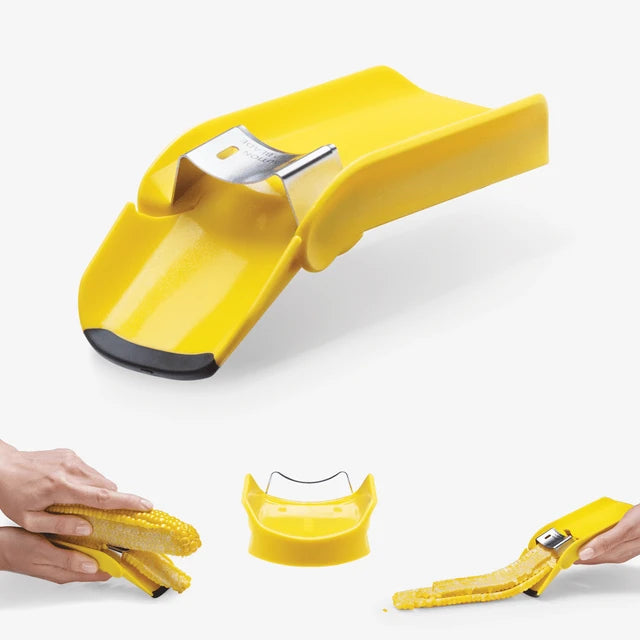 Yellow corn peeler with a white background